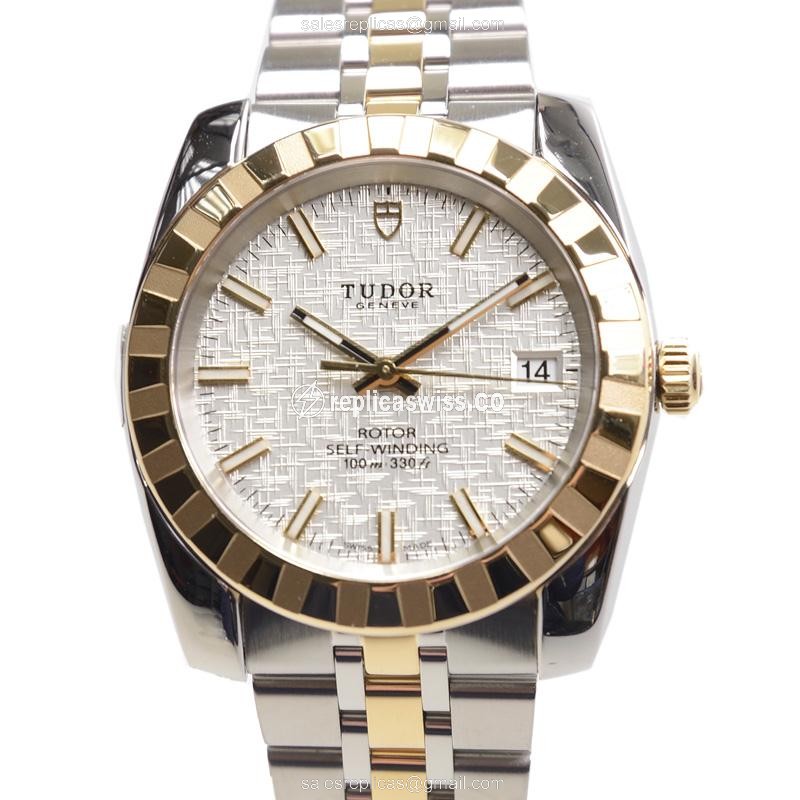 Automatic Tudor Classique Replica - 18kt Gold & Steel - Silver Dial, Clasp